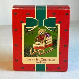 Hallmark Keepsake 1984 Baby's 1st First Christmas Ornament Teddy Bear in Sled